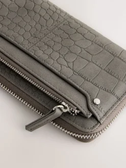 Next Croc Effect Large Purse Grey Clearance