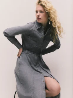 Next Denim Midi Shirt Dress Grey Discount