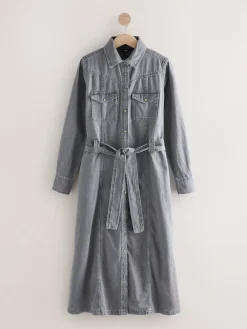 Next Denim Midi Shirt Dress Grey Discount