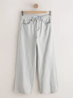 Next Wide Leg Joggers Waist Jeans Grey Denim Sale
