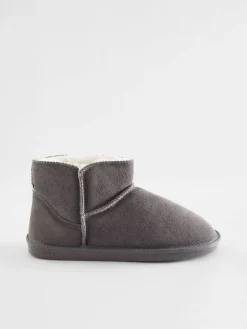 Next Faux Fur Lined Suede Slipper Boots Grey New