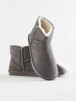 Next Faux Fur Lined Suede Slipper Boots Grey New
