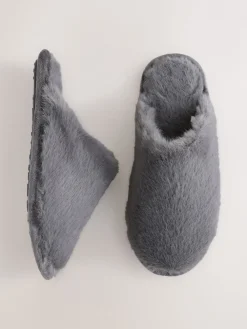 Next Faux Fur Mule Slippers Grey Hot
