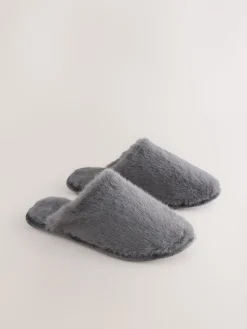 Next Faux Fur Mule Slippers Grey Hot