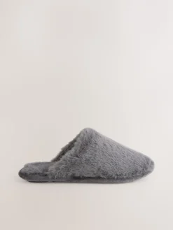 Next Faux Fur Mule Slippers Grey Hot