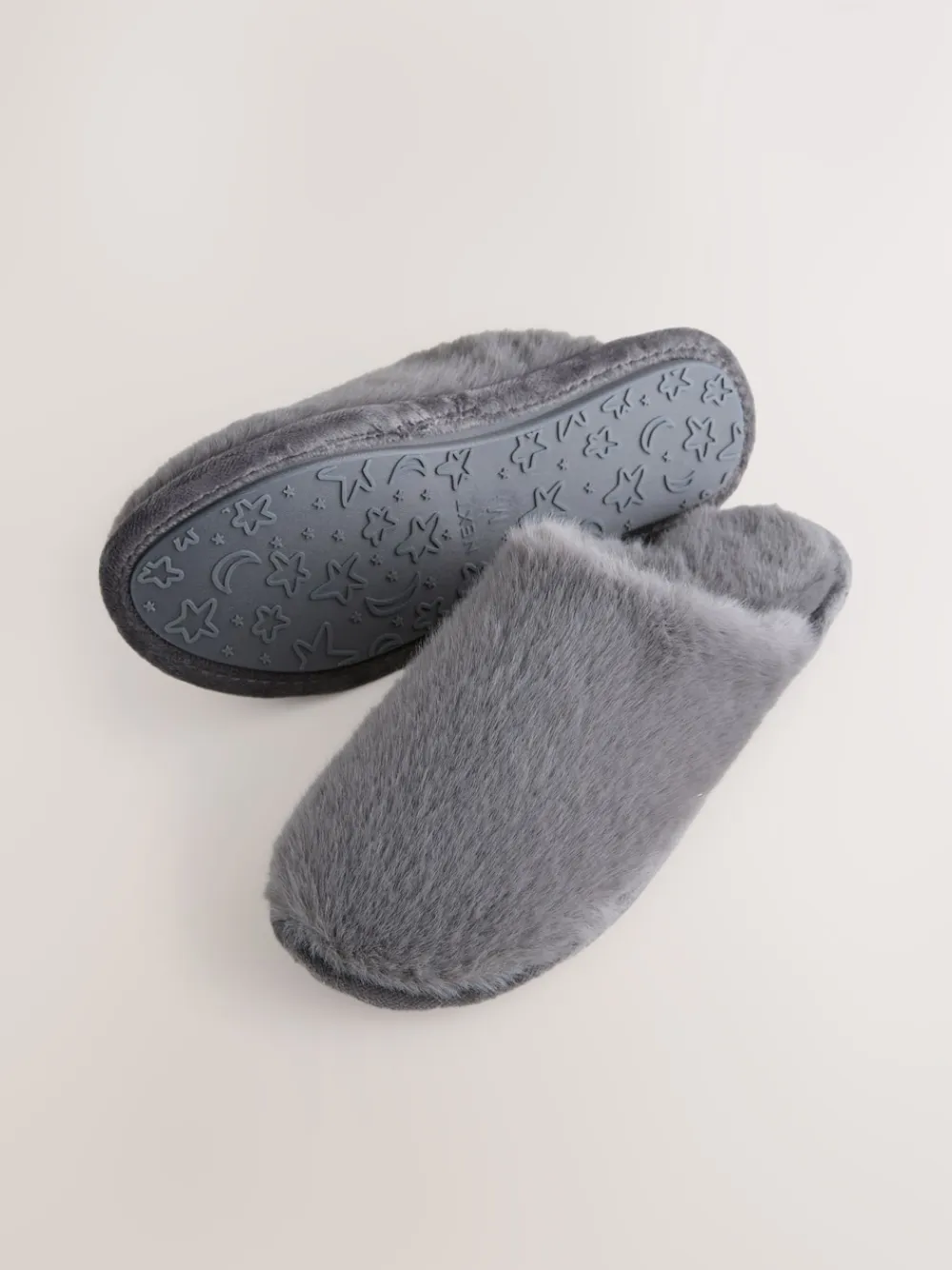 Next Faux Fur Mule Slippers Grey Hot