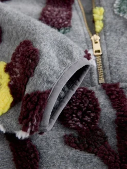 Next Grey Floral Jacquard Floral Jaquarded Borg Half Zip Neck Fleece Sweatshirt New