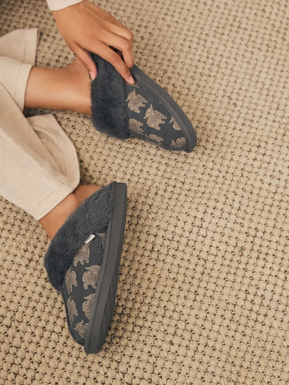 Next Grey Hamish Suede Mule Slippers