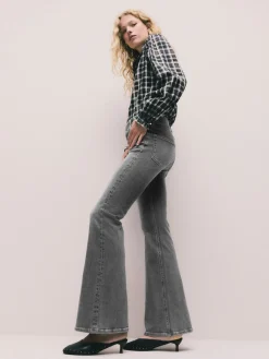 Next High Rise Stretch Flare Jeans Grey Clearance