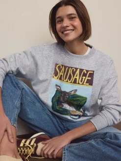 Next Grey License Frankie Thorpe Sausage Dog Graphic Sweatshirt Clearance