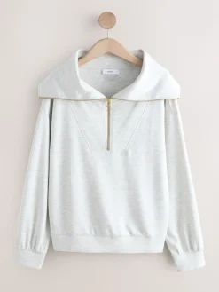 Next Half Zip Jersey Sweatshirt Grey Marl Hot