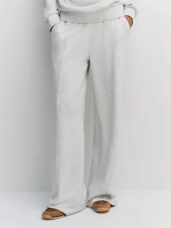 Next Premium Wide Leg Jersey Joggers Grey Marl Clearance