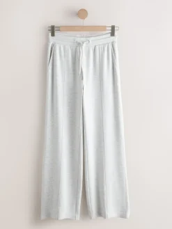 Next Premium Wide Leg Jersey Joggers Grey Marl Clearance