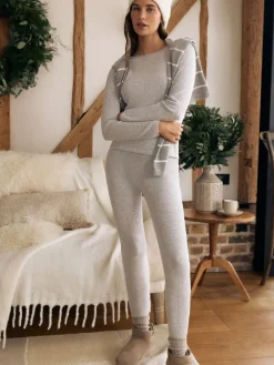 Next Thermal Maximum Warmth Cosy Pointelle Long Sleeved Top Grey Marl Discount