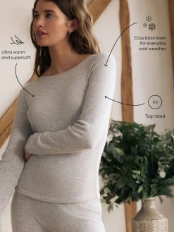 Next Thermal Maximum Warmth Cosy Pointelle Long Sleeved Top Grey Marl Discount