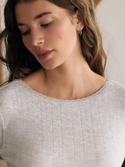 Next Thermal Maximum Warmth Cosy Pointelle Long Sleeved Top Grey Marl Discount