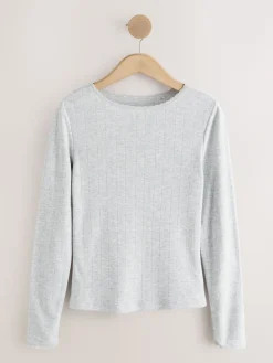 Next Thermal Maximum Warmth Cosy Pointelle Long Sleeved Top Grey Marl Discount