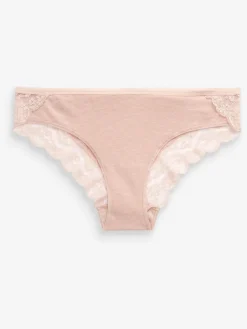 Next Grey Marl/Pink/Plum Bikini Cotton Lace Knickers 4 Pack New