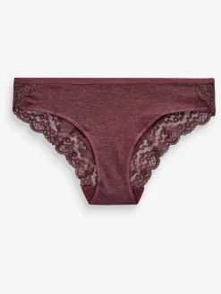 Next Grey Marl/Pink/Plum Bikini Cotton Lace Knickers 4 Pack New