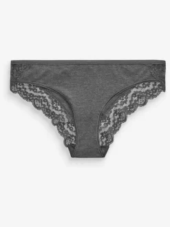 Next Grey Marl/Pink/Plum Bikini Cotton Lace Knickers 4 Pack New