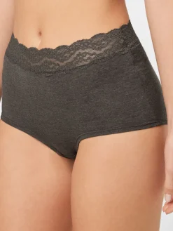 Next Grey Marl/Pink/Plum Full Brief Cotton Lace Knickers 4 Pack New