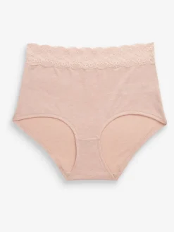 Next Grey Marl/Pink/Plum Full Brief Cotton Lace Knickers 4 Pack New