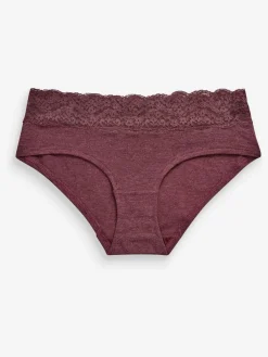 Next Grey Marl/Pink/Plum Short Cotton Lace Knickers 4 Pack Discount