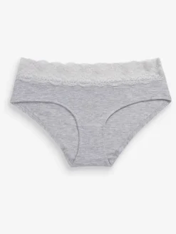 Next Grey Marl/Pink/Plum Short Cotton Lace Knickers 4 Pack Discount