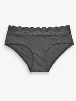 Next Grey Marl/Pink/Plum Short Cotton Lace Knickers 4 Pack Discount