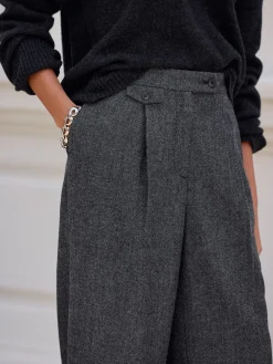 Next Grey N. Premium Wide Leg Pleated Trousers With Wool Outlet