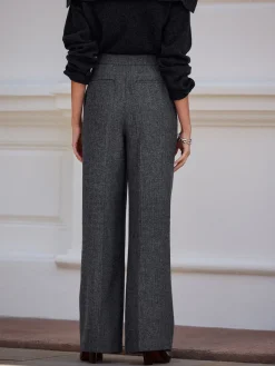 Next Grey N. Premium Wide Leg Pleated Trousers With Wool Outlet