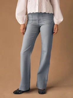 Next Patch Pocket Wide Leg Jeans Grey Outlet