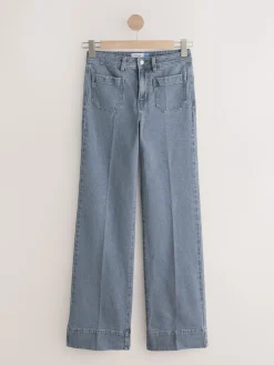 Next Patch Pocket Wide Leg Jeans Grey Outlet