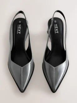 Next Forever Comfort® Pointed Toe Slingback Block Heels Grey Patent Hot