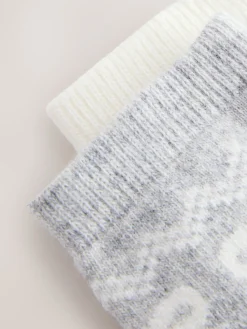 Next Grey Pretty Fairisle Pattern Wool Blend Ankle Socks 2 Pack Sale