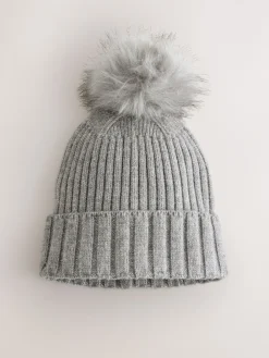 Next Grey Rib Knit Pom Hat Discount