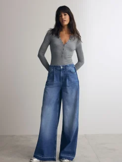 Next Ribbed Long Sleeve Henley Bodysuit Grey Online