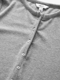 Next Ribbed Long Sleeve Henley Bodysuit Grey Online