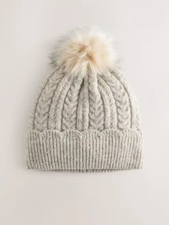 Next Grey Sparkle Knitted Pom Hat Sale