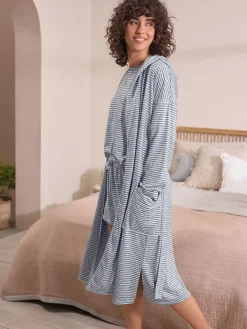 Next Cosy Lightweight Dressing Gown Grey Stripe Best