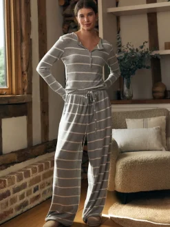 Next Cosy Long Sleeve Pyjamas Grey Stripe Best