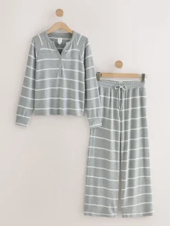 Next Cosy Long Sleeve Pyjamas Grey Stripe Best