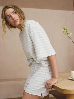 Next Textured Short Pyjamas Grey Stripe Outlet