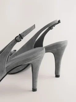 Next Forever Comfort® Leather Pointed Cutout Bow Slingback Heels Grey Suede Online