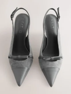 Next Forever Comfort® Leather Pointed Cutout Bow Slingback Heels Grey Suede Online