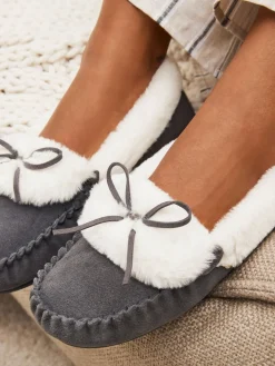 Next Grey Suede Moccasin Slippers Outlet