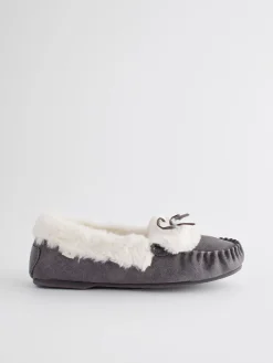 Next Grey Suede Moccasin Slippers Outlet
