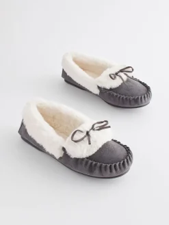 Next Grey Suede Moccasin Slippers Outlet