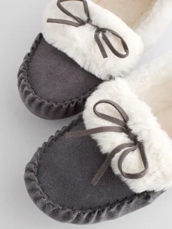 Next Grey Suede Moccasin Slippers Outlet