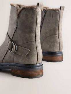 Next Forever Comfort® Faux Fur Hardware Ankle Boots Grey Textured Clearance